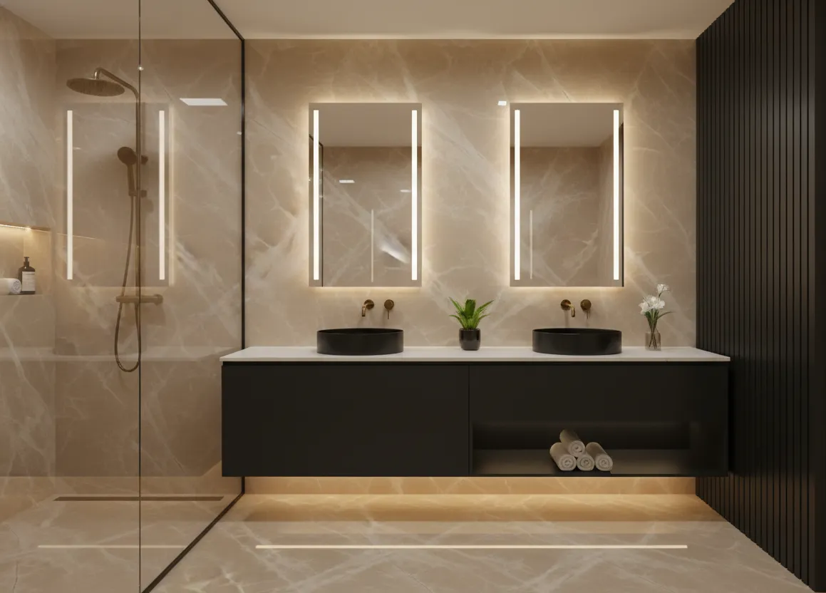 Marble bathroom feature wall in luxury residence