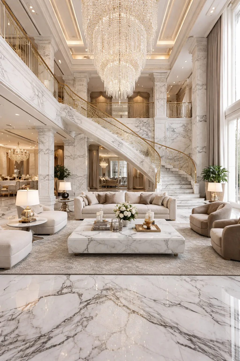 Architect luxury white marble interior light filled space