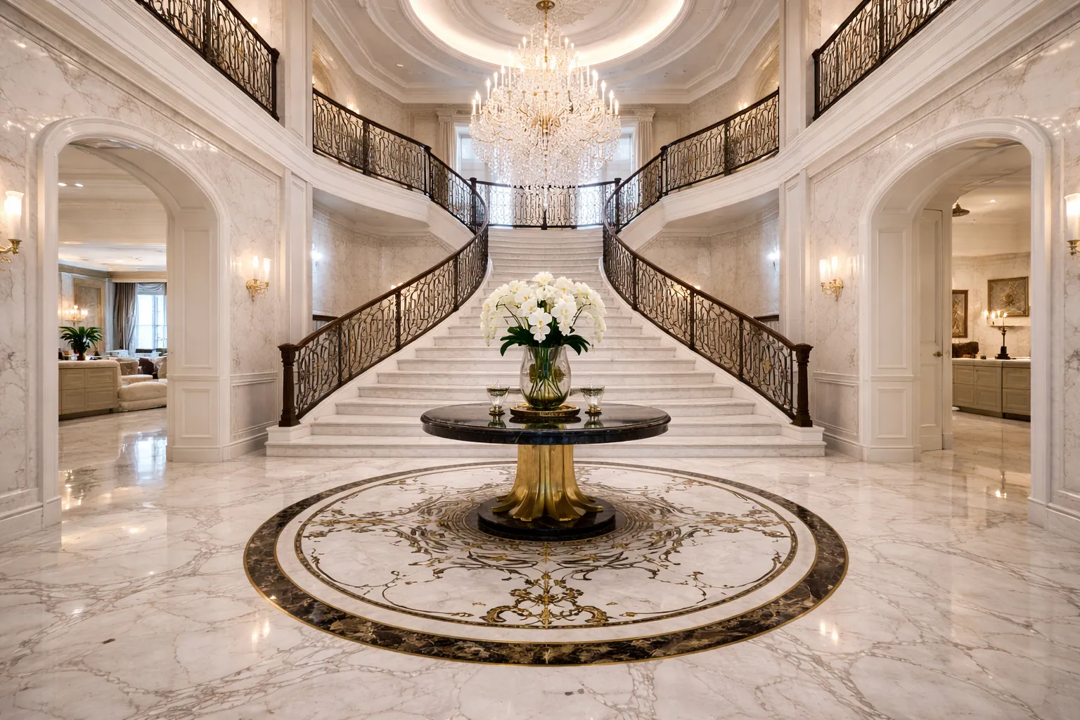 Grand marble entrance foyer in luxury villa