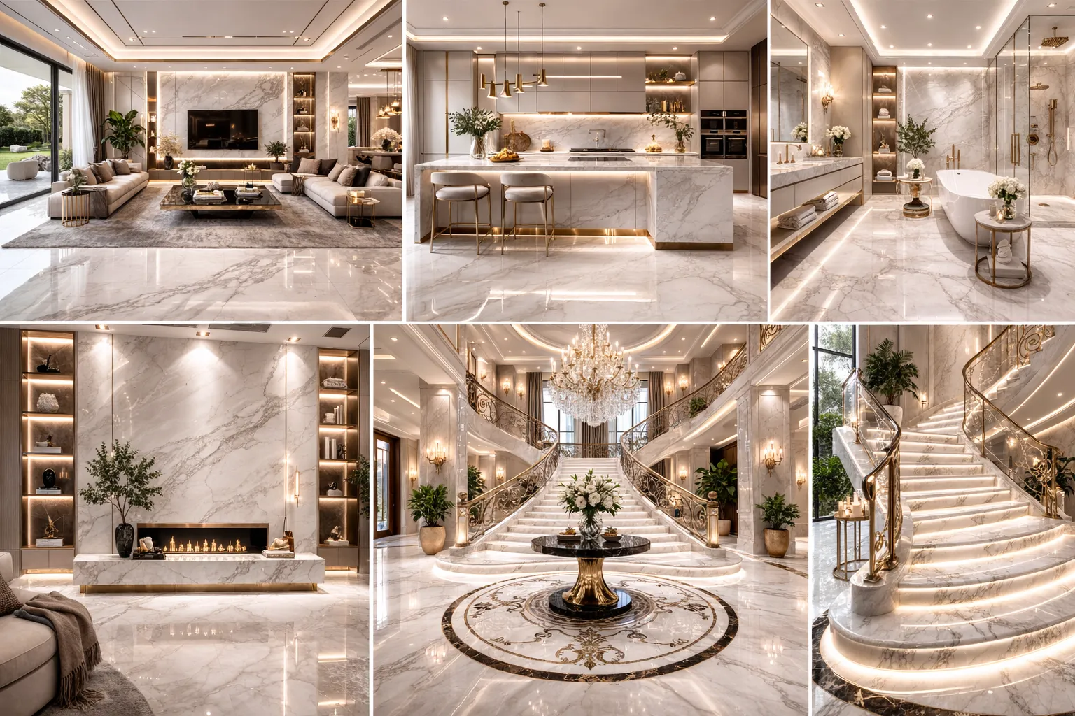 Italian marble staircase cladding in villa